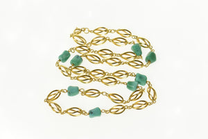 18K Retro Turquoise Twist Link Statement Chain Necklace 22.25" Yellow Gold