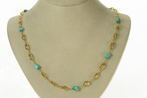 18K Retro Turquoise Twist Link Statement Chain Necklace 22.25" Yellow Gold