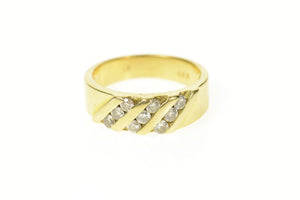 14K Classic Diamond Striped Statement Band Ring Size 8.25 Yellow Gold