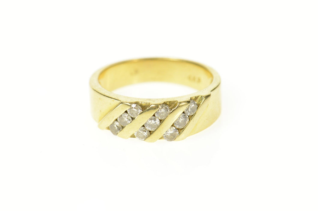 14K Classic Diamond Striped Statement Band Ring Size 8.25 Yellow Gold