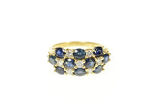 Load image into Gallery viewer, 14K 2.92 Ctw Sapphire Diamond Checkered Statement Ring Size 6.5 Yellow Gold