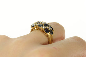 14K 2.92 Ctw Sapphire Diamond Checkered Statement Ring Size 6.5 Yellow Gold