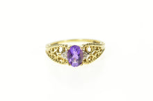 Load image into Gallery viewer, 10K Amethyst Diamond Accent Scroll Filigree Ring Size 5.25 Yellow Gold