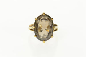 10K Oval Smoky Quartz Ornate Classic Cocktail Ring Size 7.25 Yellow Gold