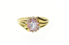 Load image into Gallery viewer, 10K Oval Cubic Zirconia Pink Topaz Halo Diamond Ring Size 9 Yellow Gold