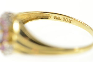 10K Oval Cubic Zirconia Pink Topaz Halo Diamond Ring Size 9 Yellow Gold