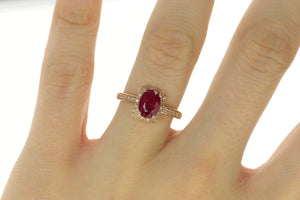 14K 1.65 Ctw Effy Ruby Diamond Halo Engagement Ring Size 7 Rose Gold
