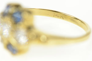 14K 0.97 Ctw 1940's Diamond Sapphire Cocktail Ring Size 6 Yellow Gold