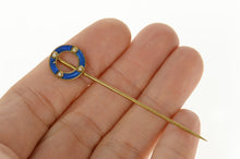 Load image into Gallery viewer, 14K Victorian Blue Enamel Seed Pearl Circle Stick Pin Yellow Gold