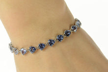 Load image into Gallery viewer, 14K Trillion Syn. Tanzanite Statement Tennis Bracelet 7.25&quot; White Gold