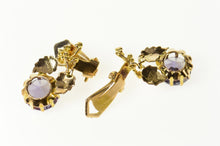 Load image into Gallery viewer, 14K Victorian Sim. Alexandrite Ornate Clip Dangle Earrings Yellow Gold