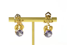 Load image into Gallery viewer, 14K Victorian Sim. Alexandrite Ornate Clip Dangle Earrings Yellow Gold