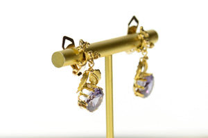 14K Victorian Sim. Alexandrite Ornate Clip Dangle Earrings Yellow Gold