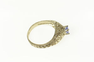 10K Tanzanite Art Deco Ornate Filigree Statement Ring Size 6 White Gold