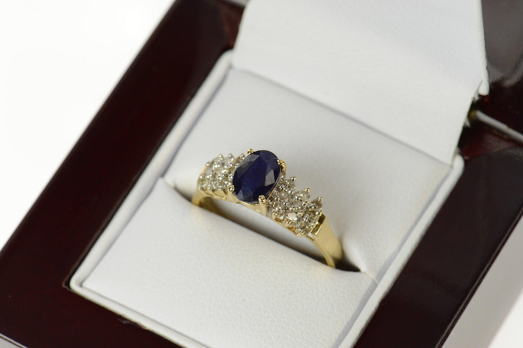 10K Oval Classic Sapphire Diamond Cluster Accent Ring Size 7 Yellow Gold