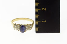 Load image into Gallery viewer, 10K Oval Classic Sapphire Diamond Cluster Accent Ring Size 7 Yellow Gold