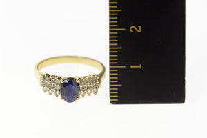 10K Oval Classic Sapphire Diamond Cluster Accent Ring Size 7 Yellow Gold