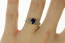 Load image into Gallery viewer, 10K Oval Classic Sapphire Diamond Cluster Accent Ring Size 7 Yellow Gold