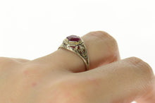 Load image into Gallery viewer, 18K Art Deco Syn. Ruby Filigree Statement Ring Size 7 White Gold