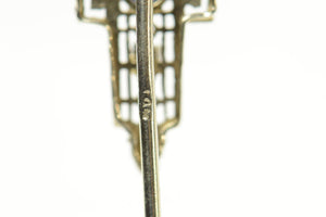 14K Art Deco Ornate Filigree Diamond Syn. Sapphire Stick Pin White Gold