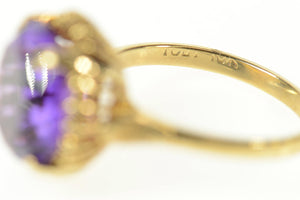 10K Ornate Retro Oval Amethyst Solitaire Cocktail Ring Size 7 Yellow Gold