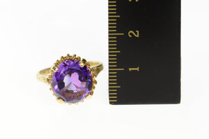 10K Ornate Retro Oval Amethyst Solitaire Cocktail Ring Size 7 Yellow Gold