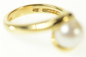 14K Pearl Wavy Bypass Swirl Statement Ring Size 6.25 Yellow Gold