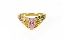 Load image into Gallery viewer, 10K Pink Cubic Zirconia Black Hills Leaf Chevron Ring Size 6.75 Yellow Gold