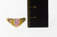 Load image into Gallery viewer, 10K Pink Cubic Zirconia Black Hills Leaf Chevron Ring Size 6.75 Yellow Gold