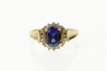 Load image into Gallery viewer, 10K Oval Syn. Sapphire Diamond Classic Ring Size 7 Yellow Gold