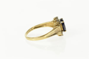 10K Oval Syn. Sapphire Diamond Classic Ring Size 7 Yellow Gold