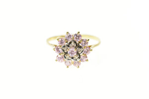 10K Pink Cubic Zirconia Diamond Halo Cocktail Ring Size 6.25 Yellow Gold