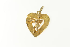 14K 1960's Retro Cupid Heart Valentine Motif Charm/Pendant Yellow Gold