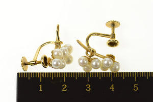 14K Retro Pearl Cluster Screw Back Statement Earrings Yellow Gold