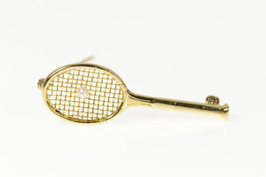 14K Pearl Accent Tennis Racquet Statement Pin/Brooch Yellow Gold
