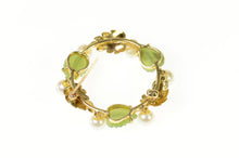 Load image into Gallery viewer, 14K Retro Pearl Jade Carved Leaf Circle Pin/Brooch Yellow Gold