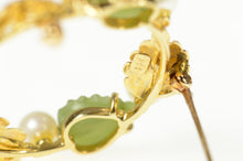 Load image into Gallery viewer, 14K Retro Pearl Jade Carved Leaf Circle Pin/Brooch Yellow Gold