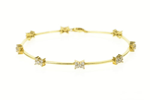 18K 0.80 Ctw Diamond Cluster Bar Link Bracelet 7.25