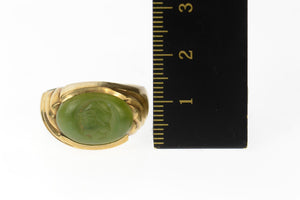 10K Carved Green Agate Cameo Retro Swirl Ring Size 11 Yellow Gold