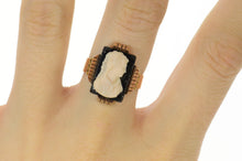 Load image into Gallery viewer, 14K Victorian Ornate Carved Onyx Cameo Statement Ring Size 8.25 Yellow Gold