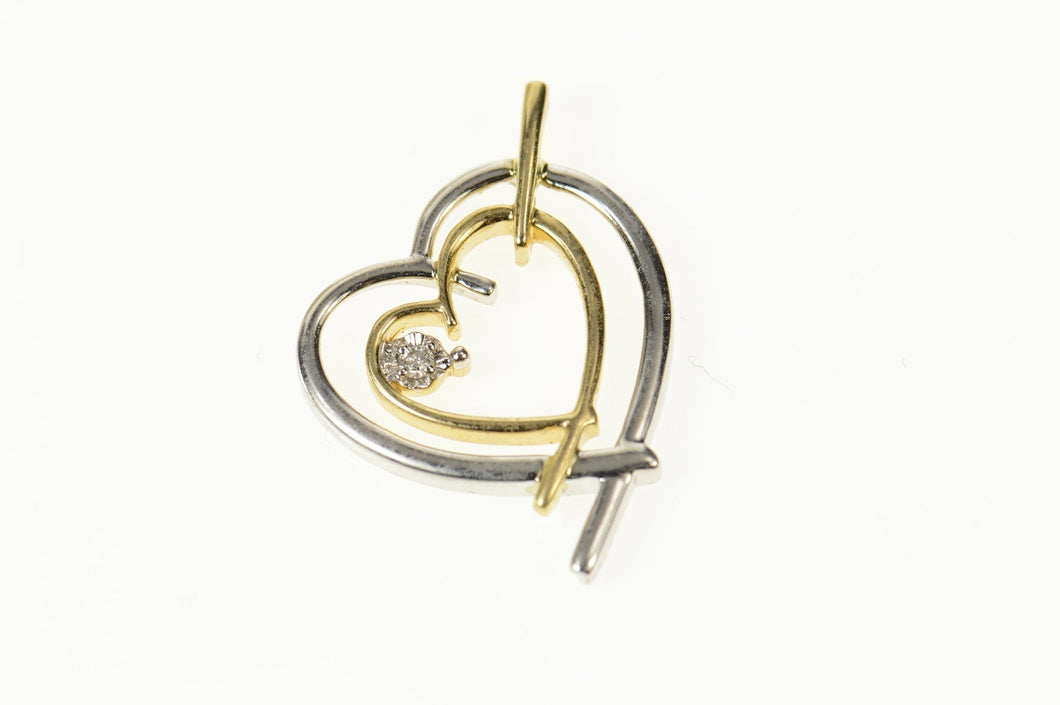 10K Two Tone Diamond Heart Love Symbol Pendant White Gold