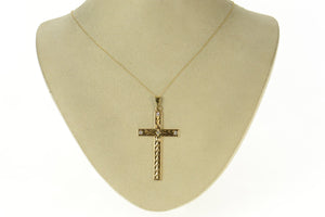 14K Art Deco Etched Diamond Ornate Cross Pendant Yellow Gold