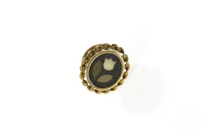 10K Black Onyx Floral Inlay Victorian Button Cover Yellow Gold