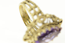 Load image into Gallery viewer, 10K Ornate Elaborate Filigree Marquise Amethyst Ring Size 6 Yellow Gold