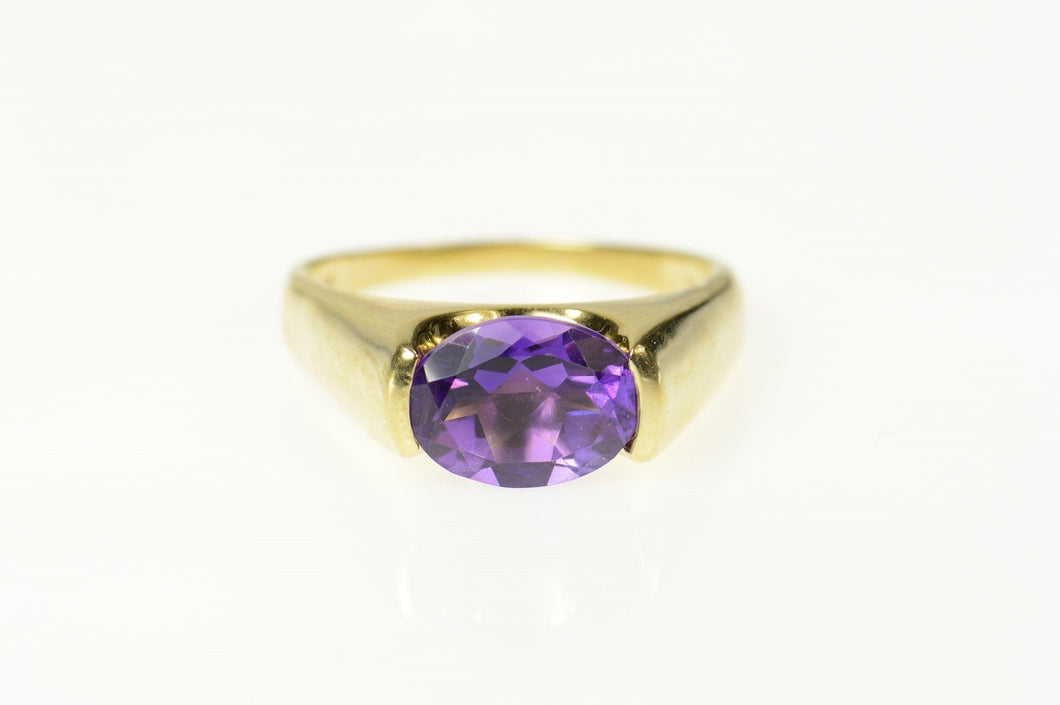 10K Oval Amethyst Ornate Pressure Set Statement Ring Size 9.75 Yellow Gold