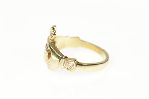 9K Traditional Celtic Claddagh Loyalty Symbol Ring Size 8.25 Yellow Gold