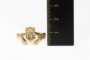 9K Traditional Celtic Claddagh Loyalty Symbol Ring Size 8.25 Yellow Gold