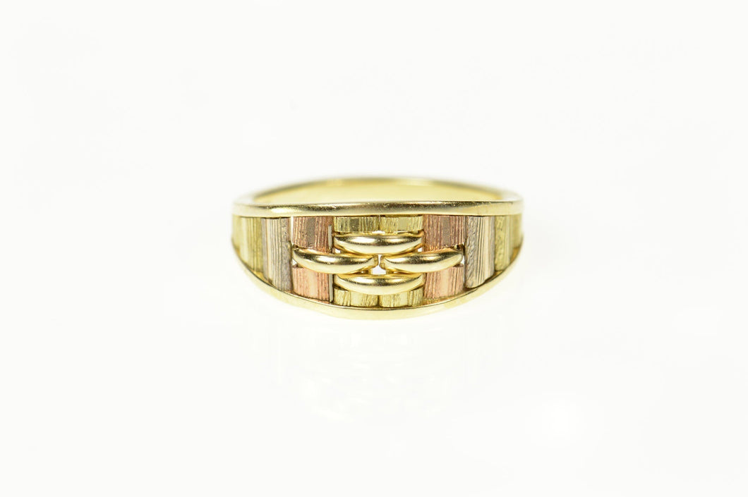 14K Two Tone Textured Bar Graduated Band Ring Size 6.5 Yellow Gold