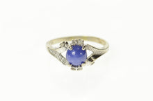 Load image into Gallery viewer, 10K Retro Syn. Blue Star Sapphire Diamond Ring Size 8 White Gold