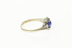 10K Retro Syn. Blue Star Sapphire Diamond Ring Size 8 White Gold